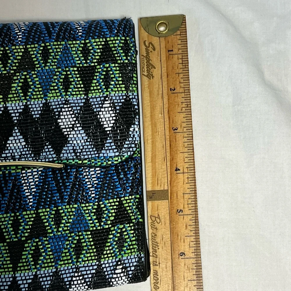 Woven Clutch Bag Wristlet Blue/Green/Black‎ Geometric Abstract Pattern